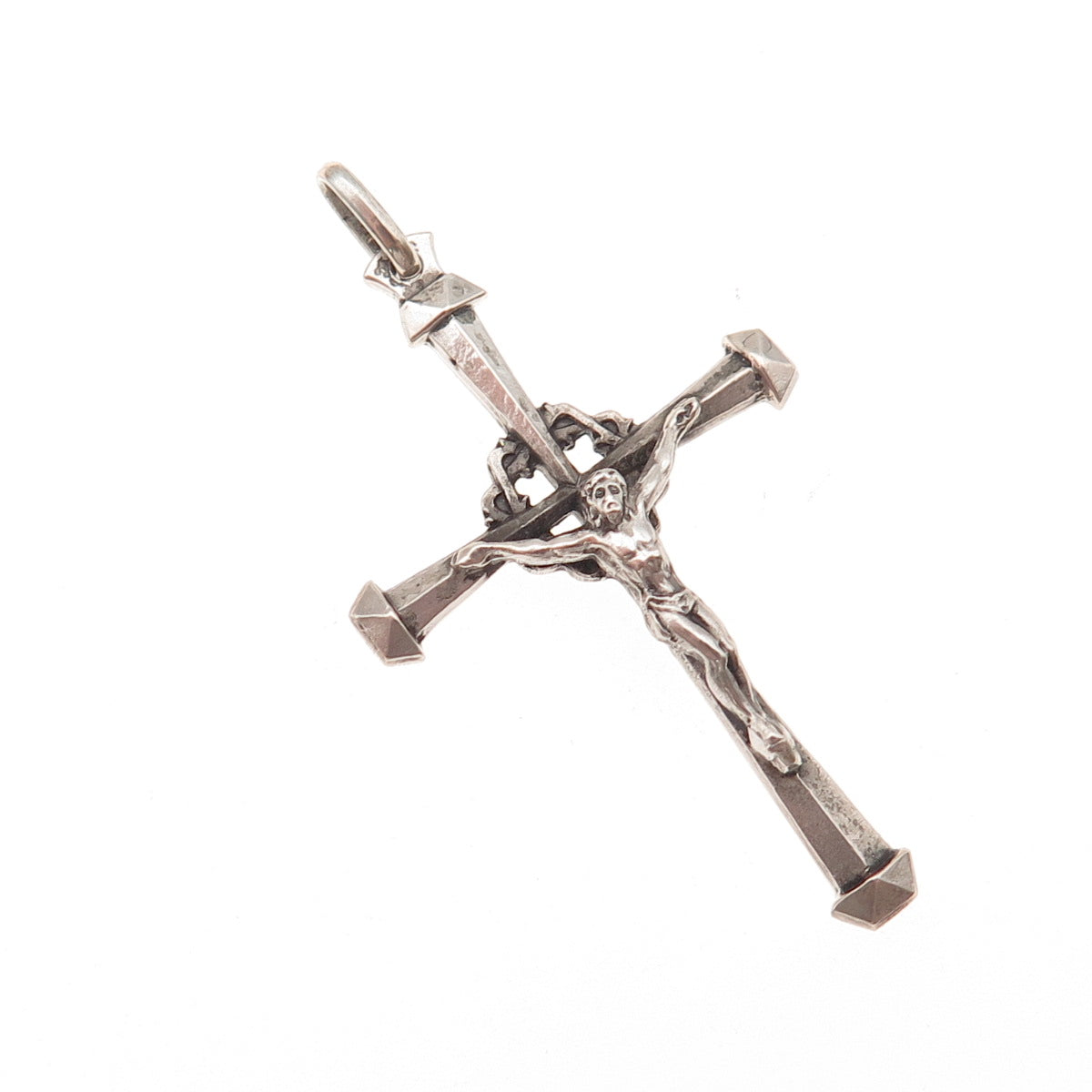 800 Silver Vintage Italy Crucifix Cross Oxidized Charm Pendant