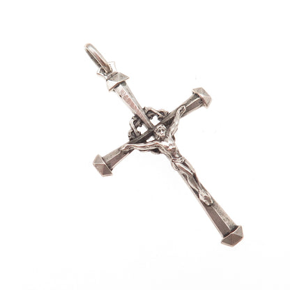 800 Silver Vintage Italy Crucifix Cross Oxidized Charm Pendant