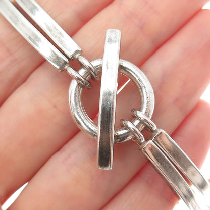 925 Sterling Silver Vintage CA Artisan Modernist Double Bar Link Bracelet 7"