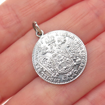 Silver Antique 1915 Austrian Empire Franz Joseph I Coin Replica Charm Pendant