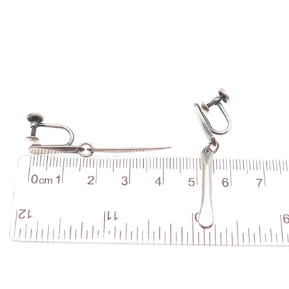 PHYLLIS SKLAR 925 Sterling Silver Vintage Modernist Oxidized Screw Back Earrings