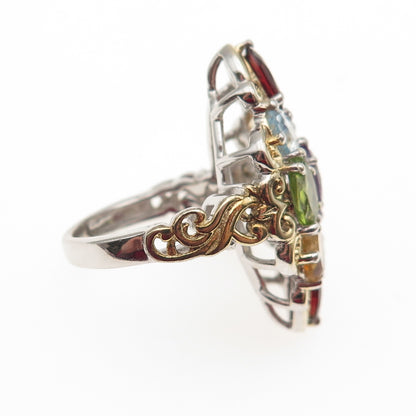 Chuck Clemency 925 Sterling Topaz Amethyst Peridot Garnet Citrine Ring Size 5.25
