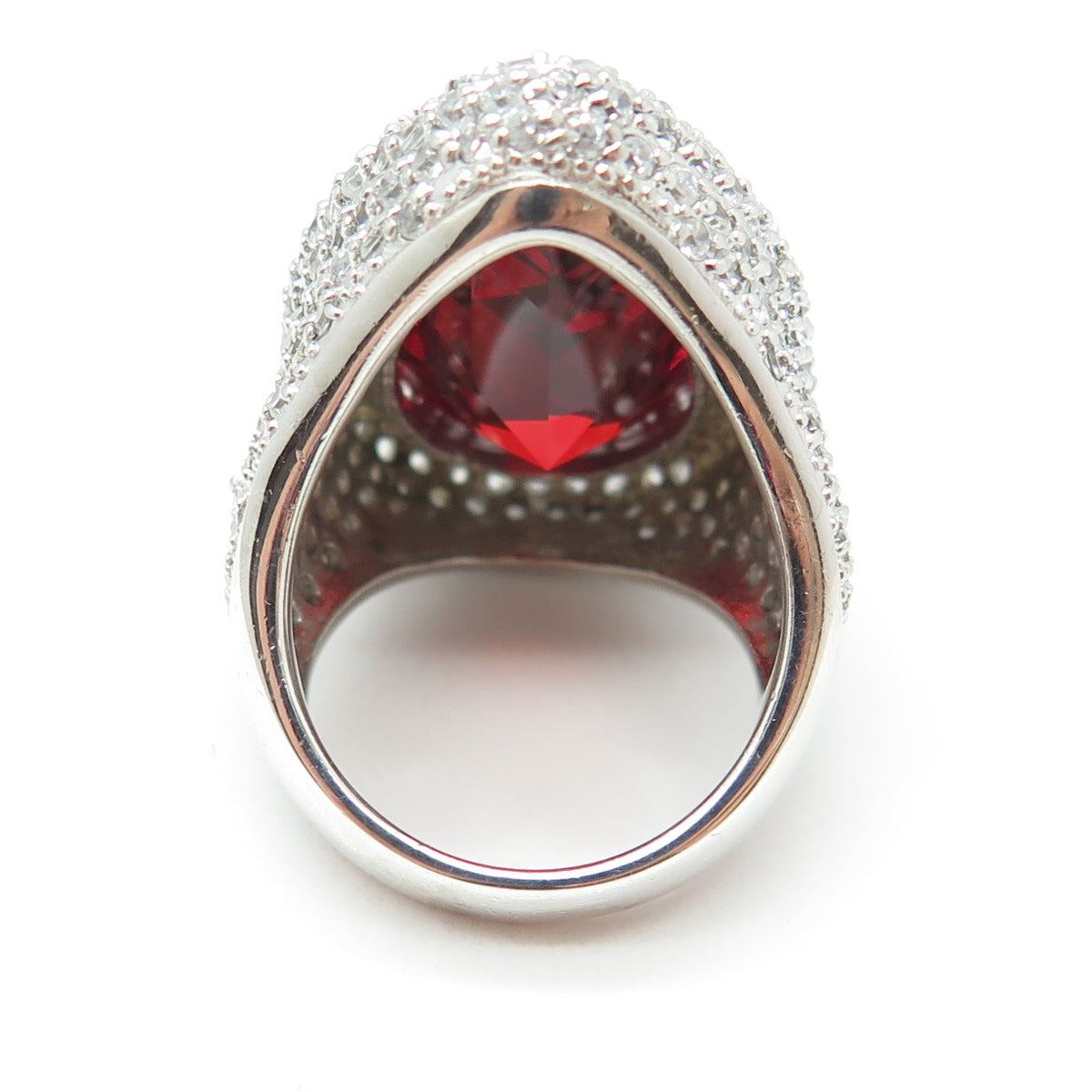 925 Sterling Silver Checkered Nano Garnet C Z Teardrop Statement Ring Size 7.25