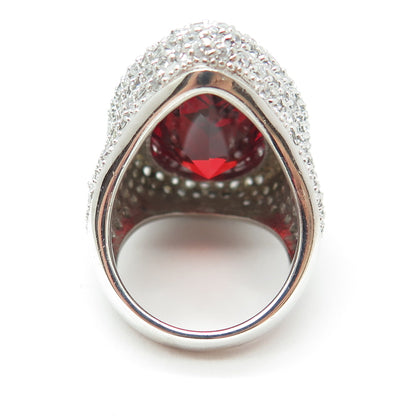 925 Sterling Silver Checkered Nano Garnet C Z Teardrop Statement Ring Size 7.25