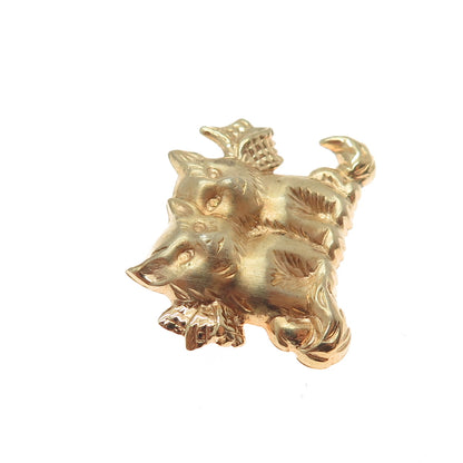 BEAU 925 Sterling Silver Gold Plated Vintage Dog Twins Repousse Pin Brooch