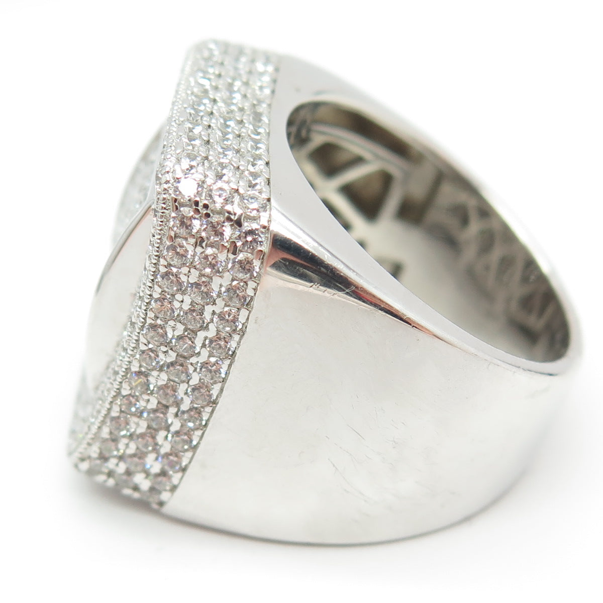 925 Sterling Silver Pave C Z Domed Ring Size 10.25