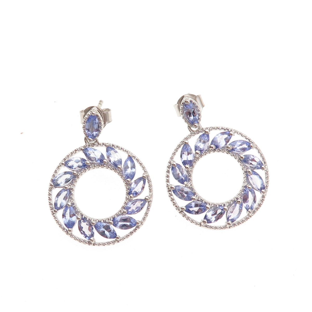 Chuck Clemency 925 Sterling Silver Real Marquise-Cut Tanzanite Dangle Earrings