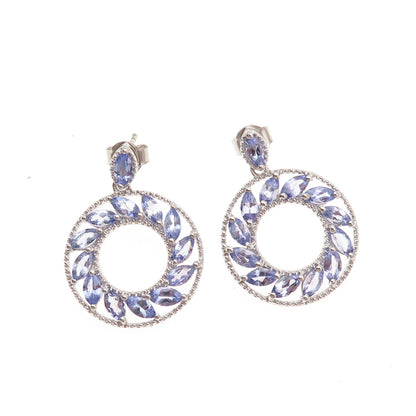 Chuck Clemency 925 Sterling Silver Real Marquise-Cut Tanzanite Dangle Earrings