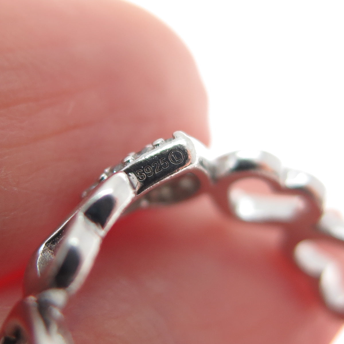 925 Sterling Silver Round-Cut C Z Heart All Around Ring Size 8