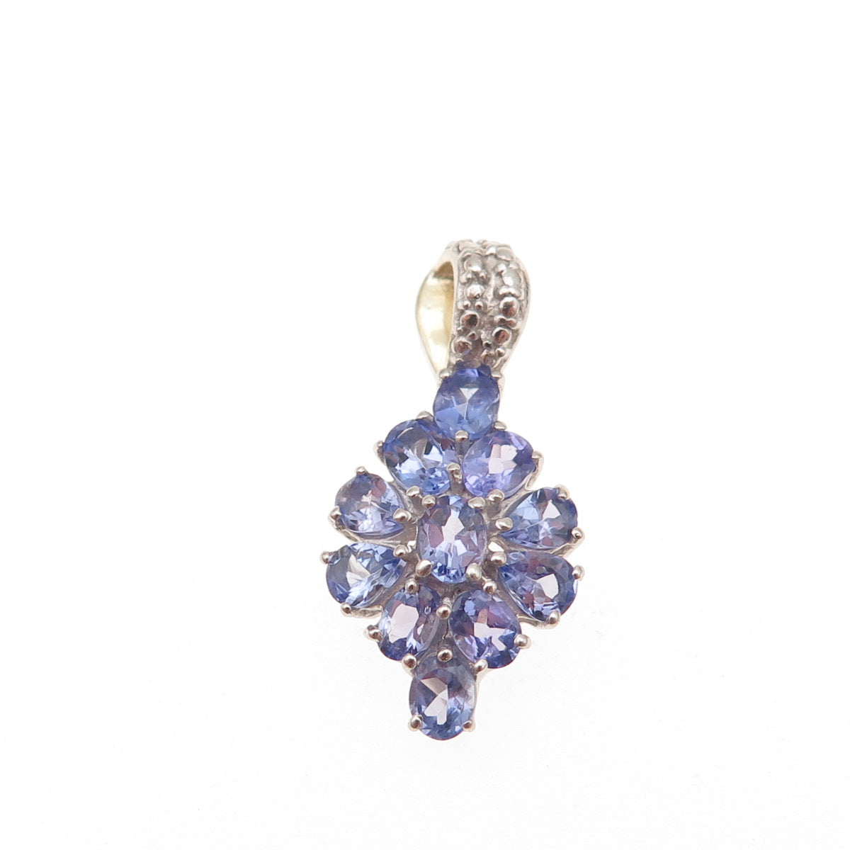 Chuck Clemency 925 Sterling Silver Real Tanzanite Cluster Charm Pendant