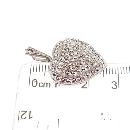 Theda 925 Sterling Silver Antique Art Deco Real Marcasite Heart Charm Pendant