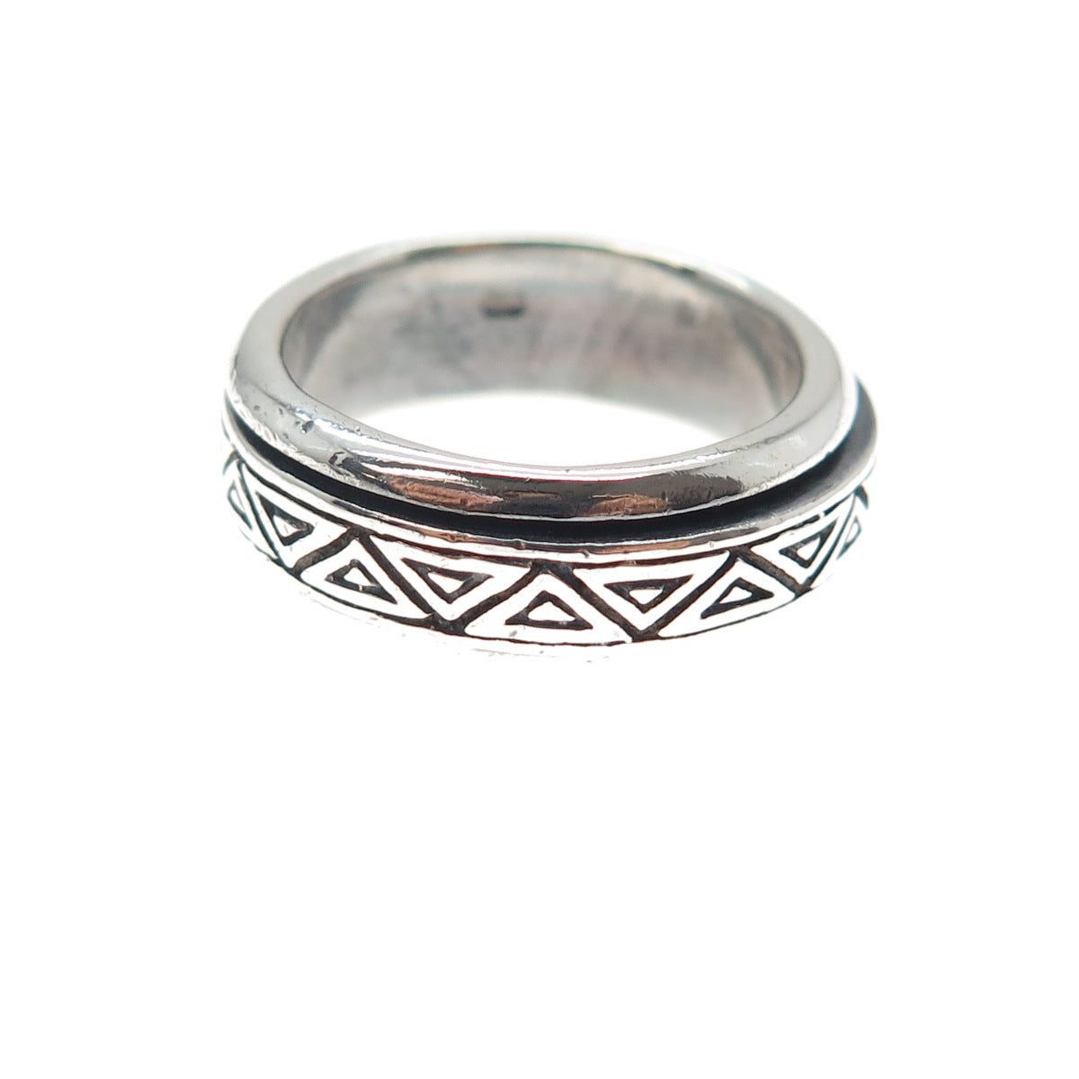925 Sterling Silver Vintage Triangle Rotating Band Oxidized Ring Size 7.5