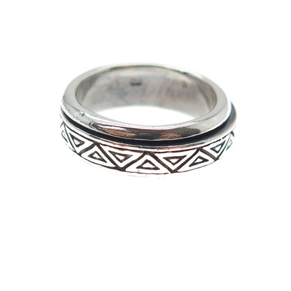 925 Sterling Silver Vintage Triangle Rotating Band Oxidized Ring Size 7.5