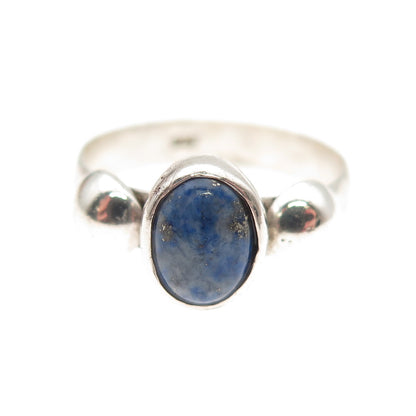 925 Sterling Silver Vintage Real Lapis Modernist Oxidized Ring Size 6.5
