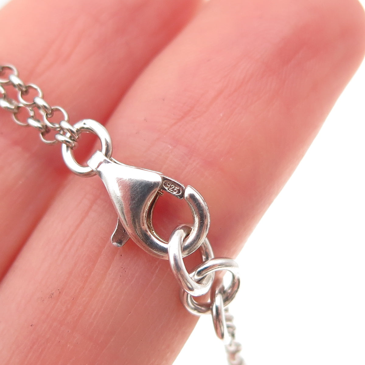 925 Sterling Silver Real Round-Cut Diamond Station 2-Row Cable Link Bracelet 7"