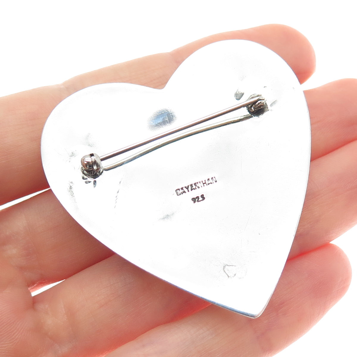 BAYANIHAN 925 Sterling Silver Vintage Modernist Heart Pin Brooch