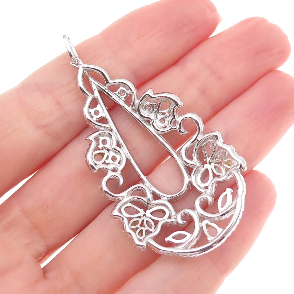 925 Sterling Silver Multi-Color C Z Ornate Teardrop Pendant