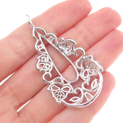 925 Sterling Silver Multi-Color C Z Ornate Teardrop Pendant