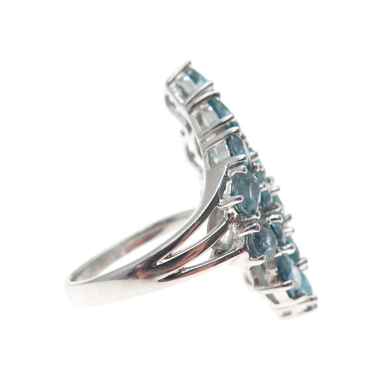 925 Sterling Silver Real Oval-Cut Blue Topaz Wing Cluster Ring Size 5.5