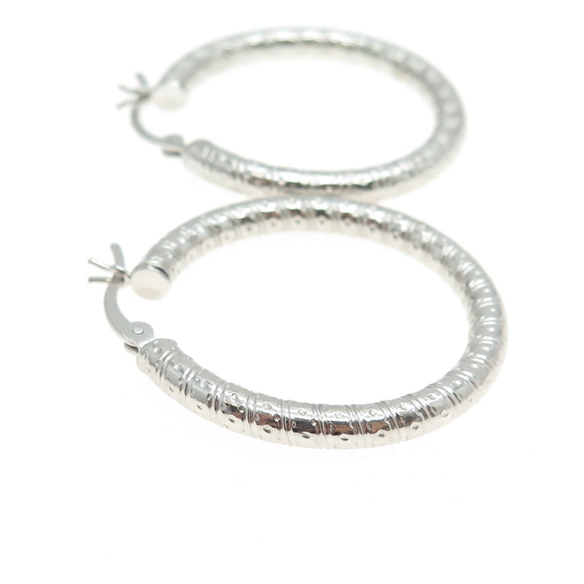 925 Sterling Silver Modernist Dotted & Ribbed Hoop Earrings