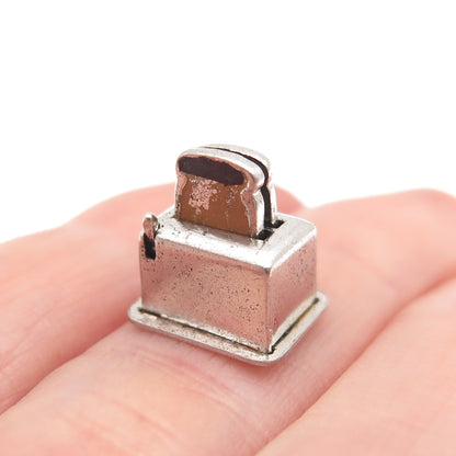 925 Sterling Silver Antique Art Deco Enamel Toaster Articulated 3D Mini Pendant