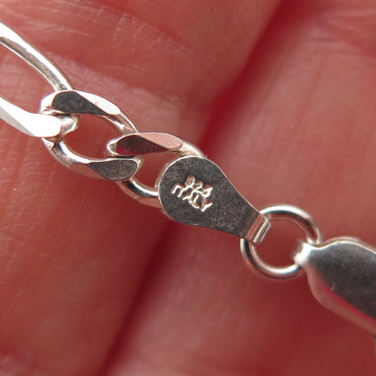 925 Sterling Silver Vintage Italy Figaro Link Bracelet 7"