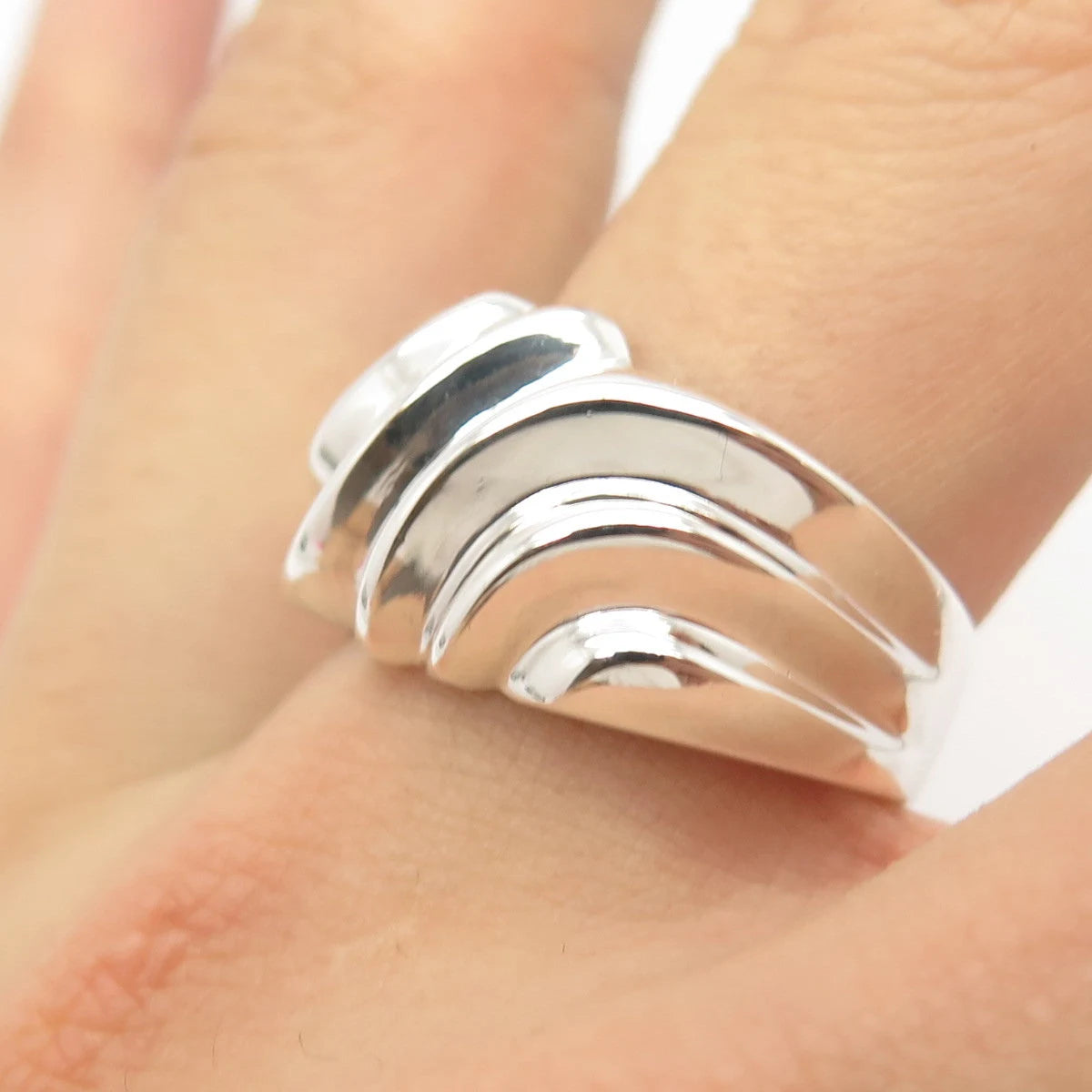 925 Sterling Silver Vintage Ribbed & Wavy Ring Size 9 3/4