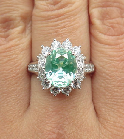 925 Sterling Silver Lab-Created Green Sapphire & C Z Ring Size 8
