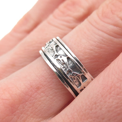 925 Sterling Silver Vintage Dolphin Oxidized Rotating Band Ring Size 9