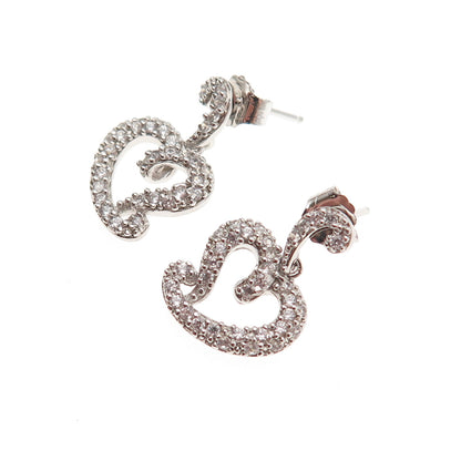 925 Sterling Silver Round-Cut C Z Heart Dangle Earrings