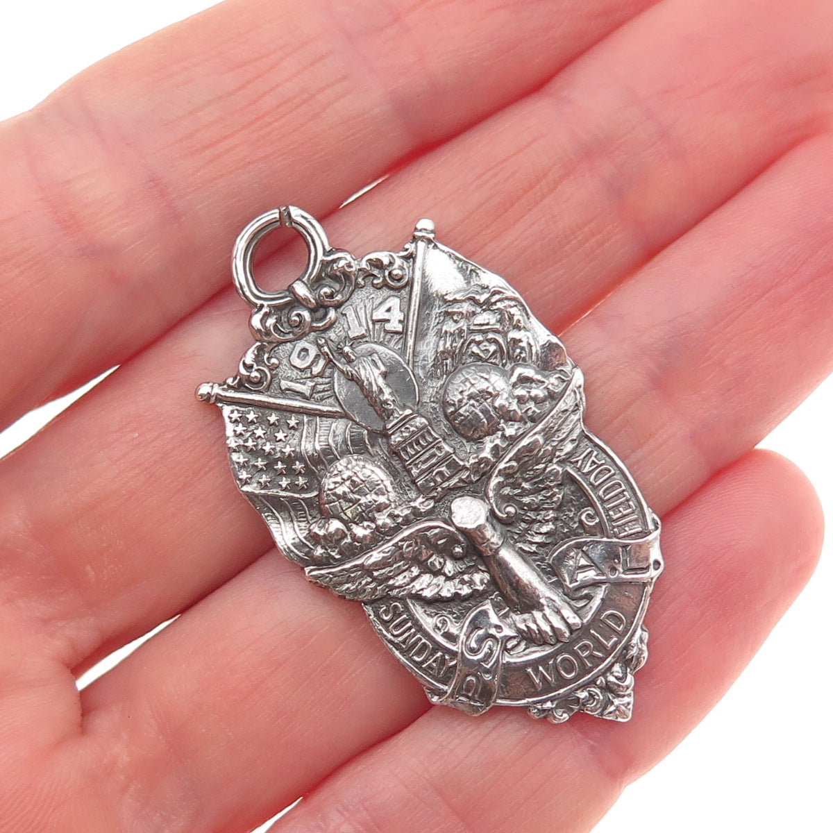 Dieges & Clust 925 Sterling Silver Antique 1914 Sunday World NYC Charm Pendant