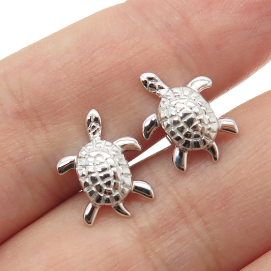 925 Sterling Silver Turtle For Good Luck Stud Earrings