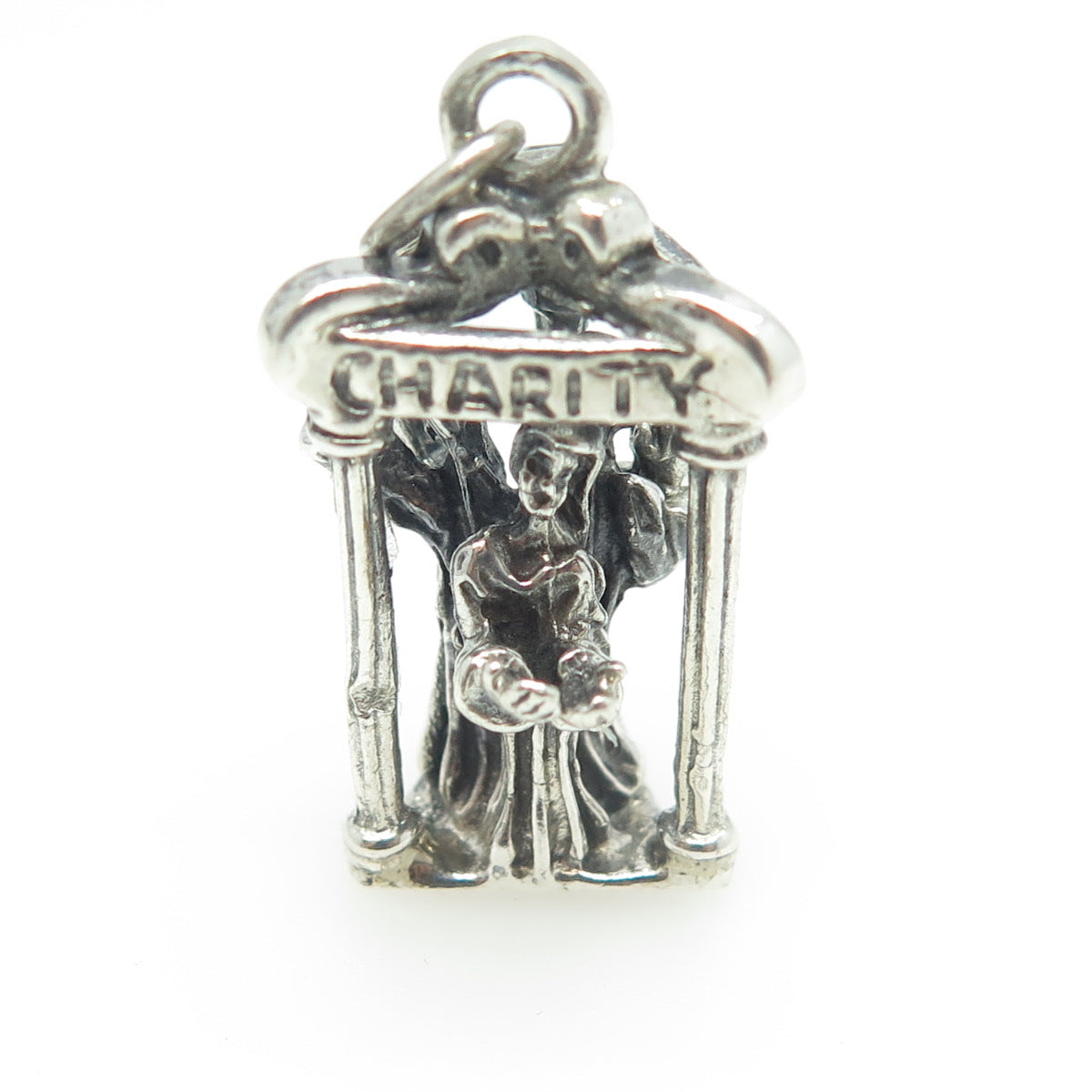 JEWELART 925 Sterling Silver Antique Art Deco Faith Hope & Charity Charm Pendant