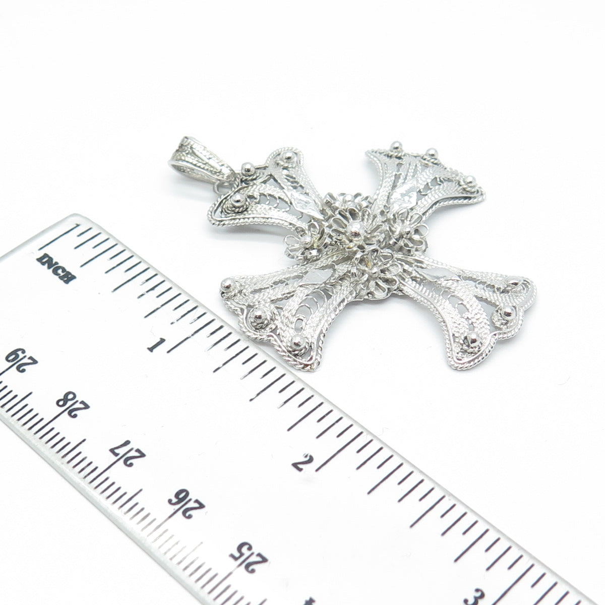 950 Silver Vintage Filigree Large Cross Pendant