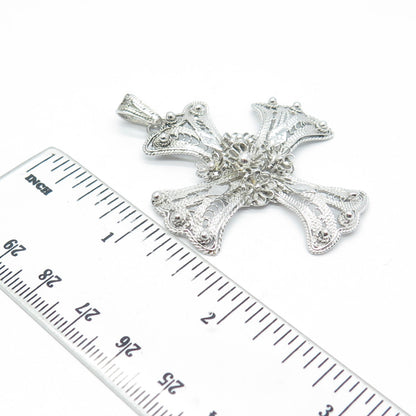 950 Silver Vintage Filigree Large Cross Pendant