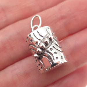 925 Sterling Silver Vintage Modernist Beaded Oxidized Charm Pendant