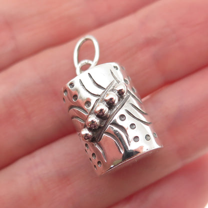 925 Sterling Silver Vintage Modernist Beaded Oxidized Charm Pendant