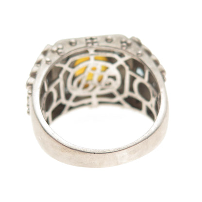 925 Sterling Silver Real Opal Blue Topaz & C Z Ring Size 9.25