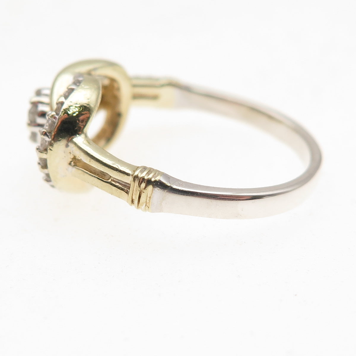 925 Sterling Silver 2-Tone Real Round-Cut Diamond Love Knot Ring Size 7.25