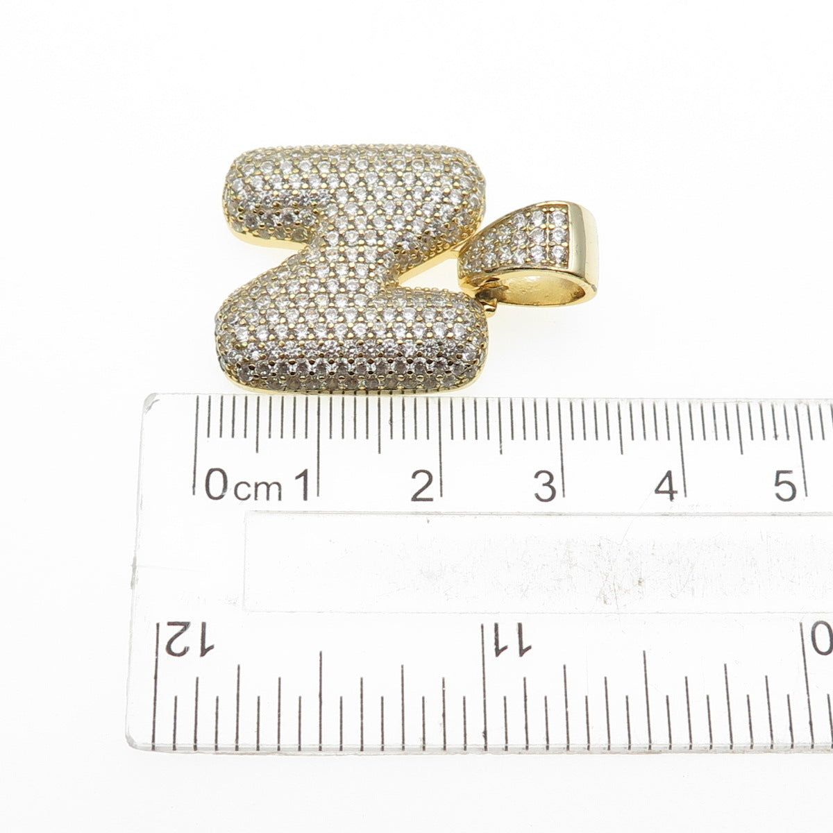 925 Sterling Silver Gold Plated Round-Cut C Z Letter N Initial Pendant