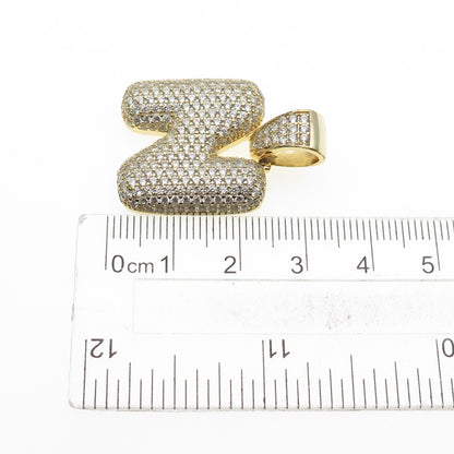 925 Sterling Silver Gold Plated Round-Cut C Z Letter N Initial Pendant