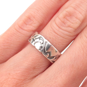 925 Sterling Silver Antique Art Deco Floral Oxidized Band Ring Size 6.25