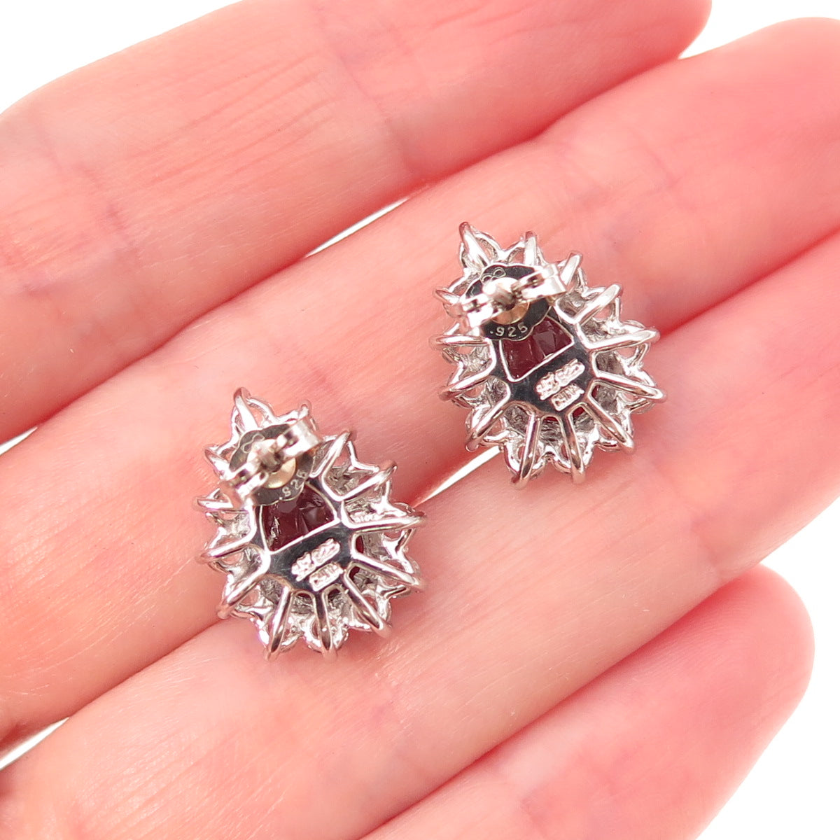Harold Trujillo 925 Sterling Silver Real Red Garnet & C Z Teardrop Earrings