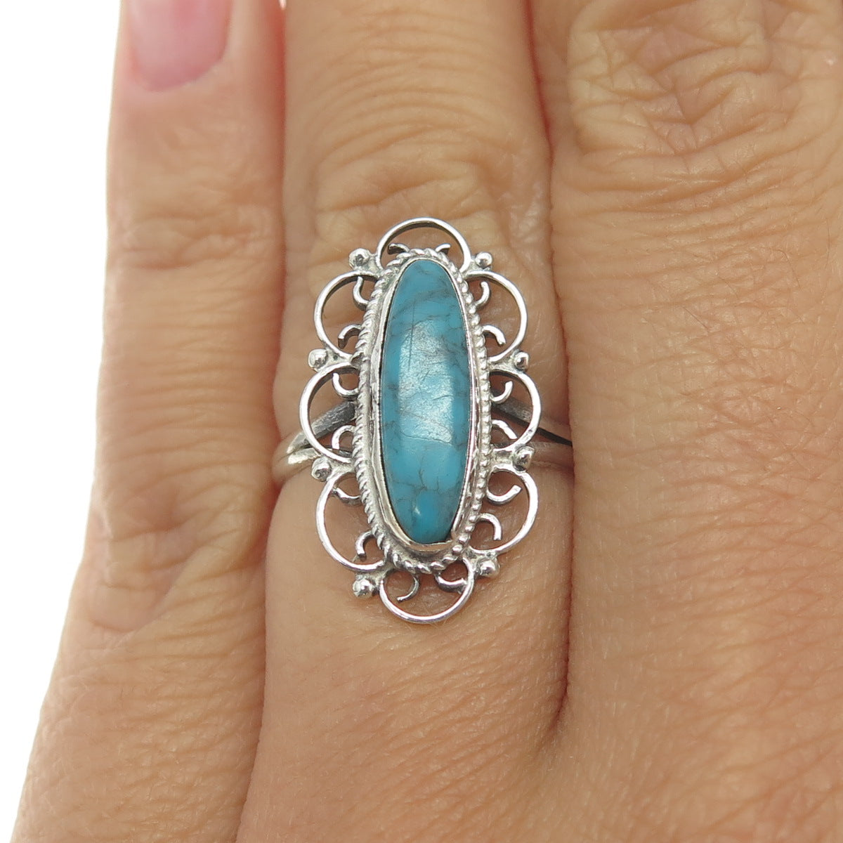 P.I.P. CUAD 925 Sterling Silver Vintage Real Bisbee Turquoise Ring Size 5.75