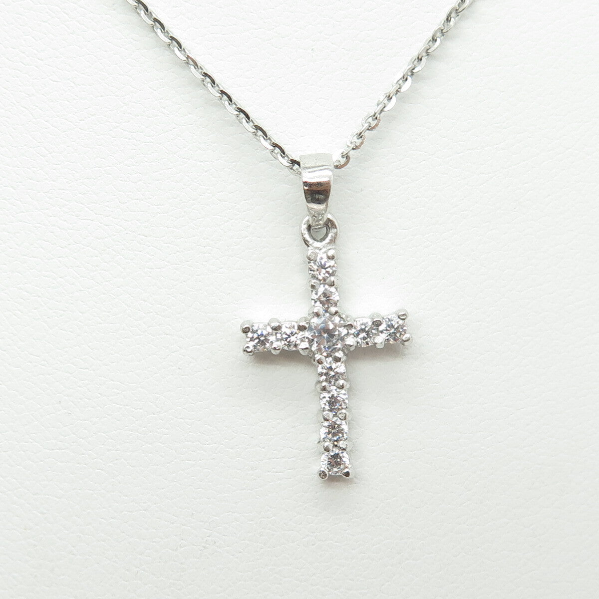 925 Sterling Silver Italy Round-Cut C Z Cross Cable Chain Necklace 16"