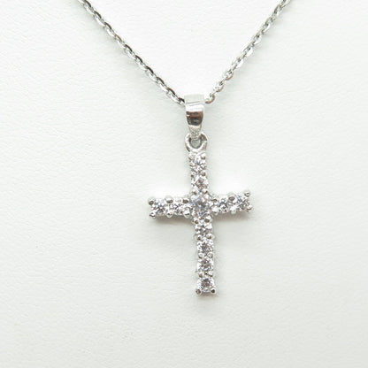 925 Sterling Silver Italy Round-Cut C Z Cross Cable Chain Necklace 16"