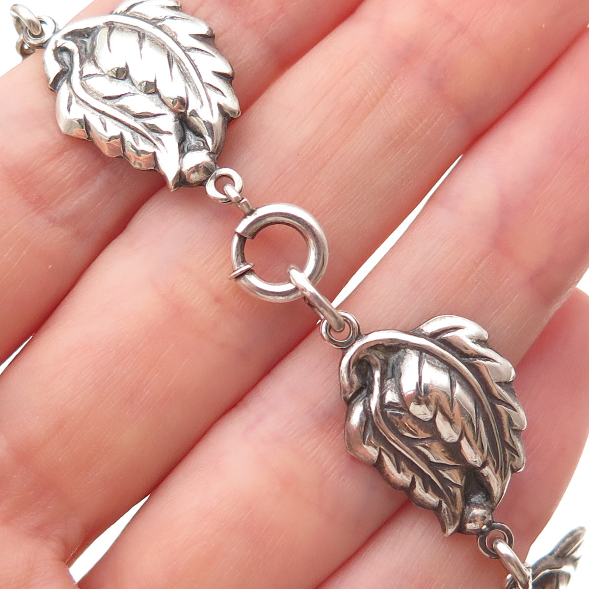 Danecraft 925 Sterling Silver Antique Art Deco Floral Leaf Chain Necklace 16"