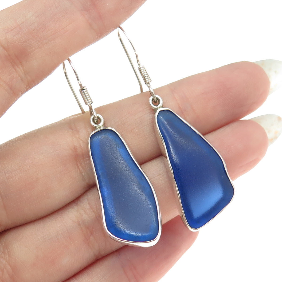 CHARLES ALBERT 925 Sterling Silver Vintage Blue Enamel Dangle Hook Earrings