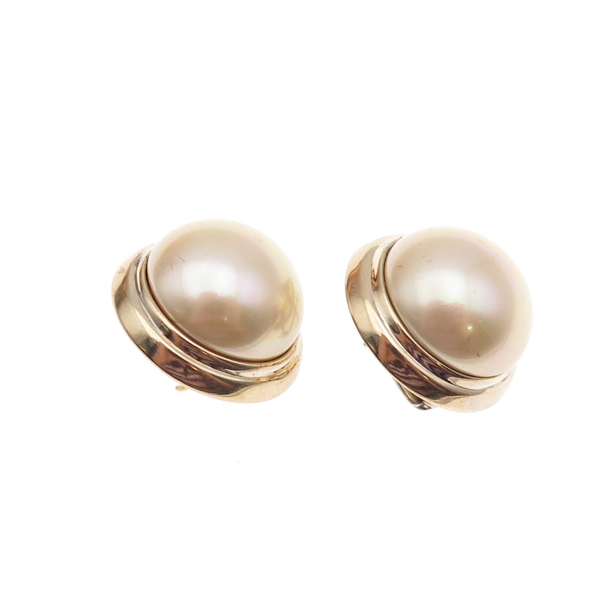 Majorica 925 Sterling Silver Gold Plated Vintage Faux Pearl Omega Back Earrings