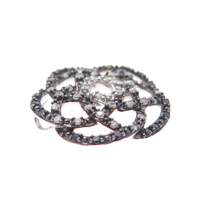 SAI 925 Sterling Silver Real Black & White Diamond Flower Slide Charm Pendant